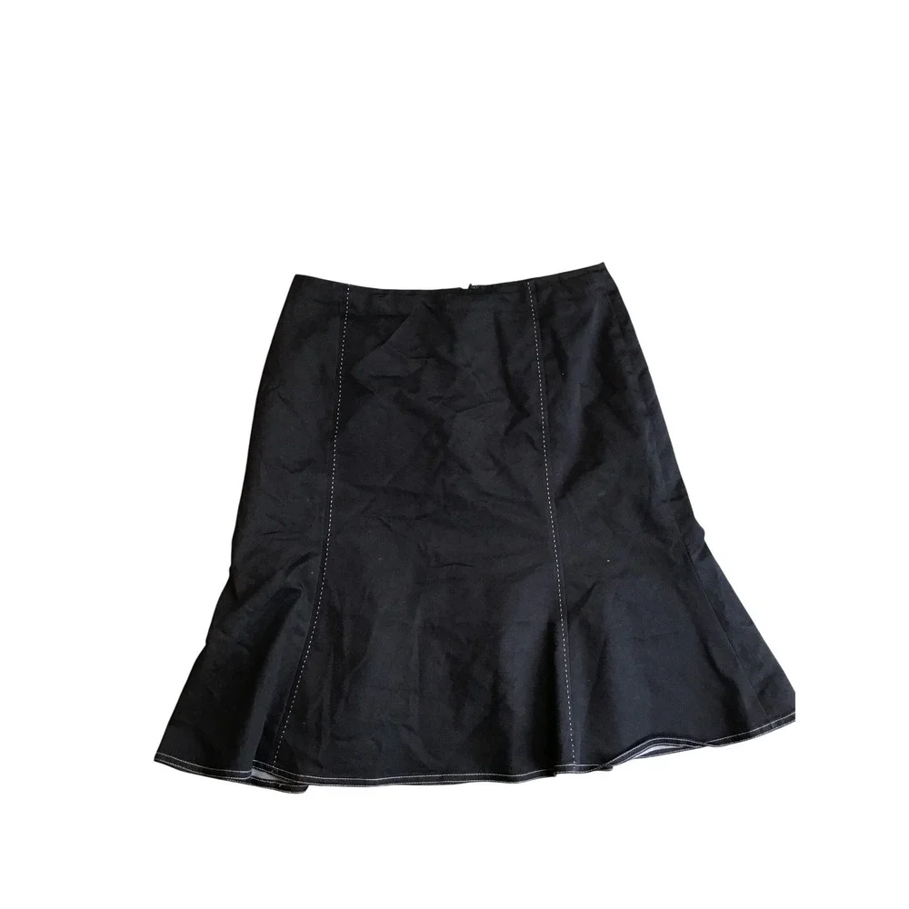 Petite Sophisticate Women's Black Contrast Stitch Fit and Flare Midi Skirt Sz 8